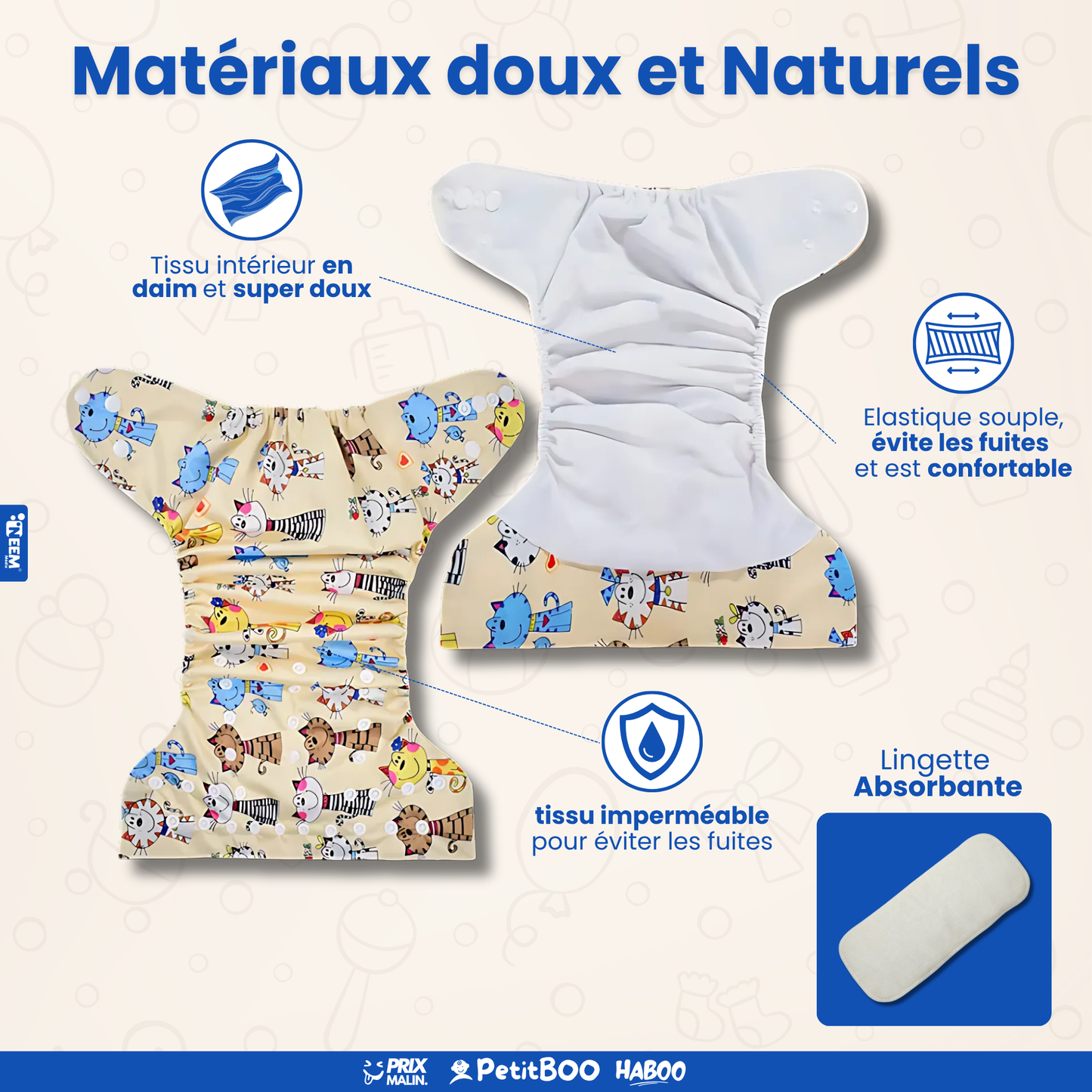 Pack de 3 ou 6 couches lavables