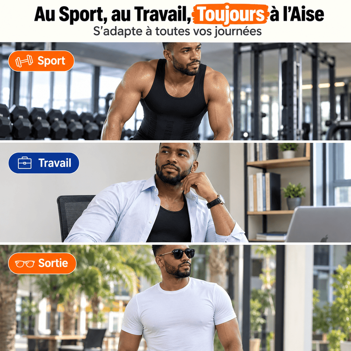 3 Débardeurs minceur (Blanc/Noir/Gris)