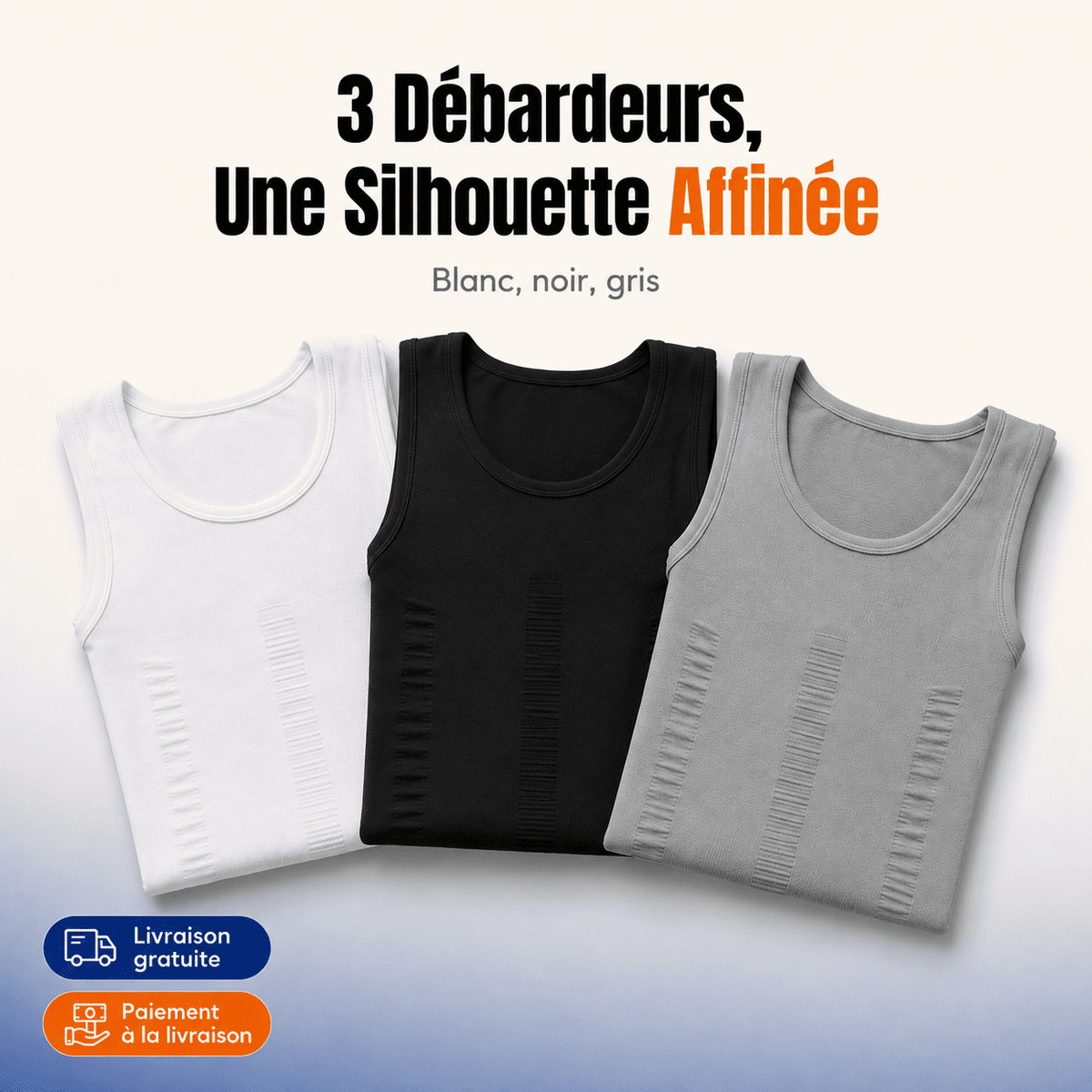 3 Débardeurs minceur (Blanc/Noir/Gris)